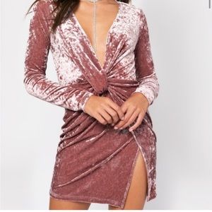 TOBI Blush Pink Velour Twist Bodycon Mini Dress